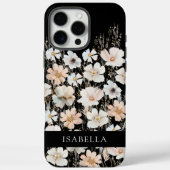 Gepersonaliseerde Monogram Bloemenpatroon Zwart Case-Mate iPhone Case (Achterkant)