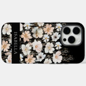 Gepersonaliseerde Monogram Bloemenpatroon Zwart Case-Mate iPhone Case (Achterkant (horizontaal))