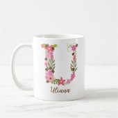 Gepersonaliseerde monogram bloemige letter U Koffiemok (Links)