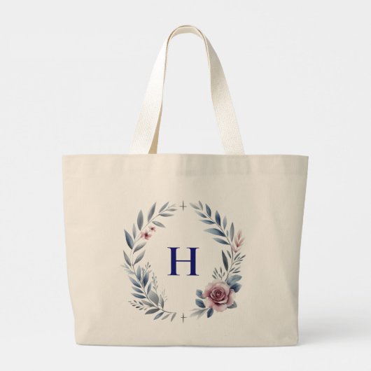 Gepersonaliseerde Monogram Bloemkrans Canvas tas (Achterkant)