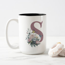 Gepersonaliseerde Monogram Bloemnaam Tweekleurige Koffiemok