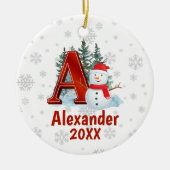 Gepersonaliseerde Monogram Brief Een Sneeuwman Ker Keramisch Ornament (Voorkant)