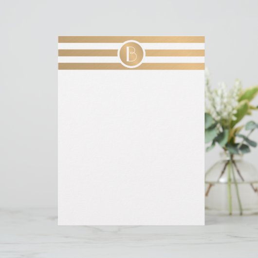 Gepersonaliseerde Monogram Briefpapier met Gouden  Briefhoofd (Staand voorkant)