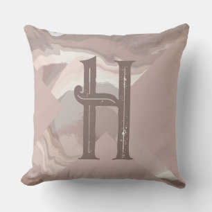 Gepersonaliseerde monogram bruine neutrale werveli kussen