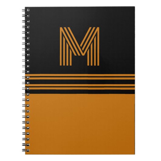 Gepersonaliseerde Monogram Elegant Zwart & Bruin Notitieboek (Voorkant)