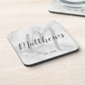 Gepersonaliseerde monogram- en familienaam marmer bier onderzetter (Linkerzijde)