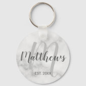 Gepersonaliseerde monogram- en familienaam marmer sleutelhanger (Voorkant)