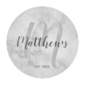 Gepersonaliseerde monogram- en familienaam marmer snijplank (Voorkant)