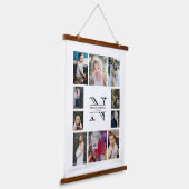Gepersonaliseerde monogram Familie 10 Foto Collage Hangend Wandkleed (Gebogen)