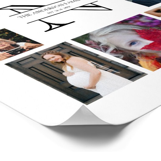 Gepersonaliseerde monogram Familie 10 Foto Collage Poster (Hoek)