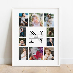 Gepersonaliseerde monogram Familie 10 Foto Collage Poster