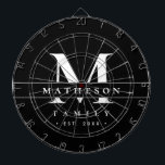 Gepersonaliseerde Monogram familie Zwart wit Moder Dartbord<br><div class="desc">Verhoog uw game-avonden en -bijeenkomsten met dit Black & White Minimalist Custom Monogram dartbord, ontworpen voor zowel stijl als functie. Met een strak, modern zwart-wit kleurenschema en uw persoonlijke familienaam, monogram en gevestigd jaar, maakt deze tafel een statement terwijl de look schoon en verfijnd blijft. Geweldig voor speelzalen, universiteitsfeesten of...</div>