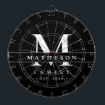 Gepersonaliseerde Monogram familie Zwart wit Moder Dartbord<br><div class="desc">Verhoog uw game-avonden en -bijeenkomsten met dit Black & White Minimalist Custom Monogram dartbord, ontworpen voor zowel stijl als functie. Met een strak, modern zwart-wit kleurenschema en uw persoonlijke familienaam, monogram en gevestigd jaar, maakt deze tafel een statement terwijl de look schoon en verfijnd blijft. Geweldig voor speelzalen, universiteitsfeesten of...</div>
