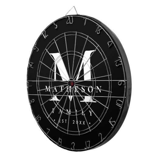 Gepersonaliseerde Monogram familie Zwart wit Moder Dartbord (Voorkant Rechts)