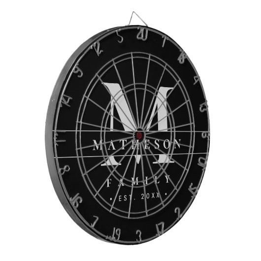 Gepersonaliseerde Monogram familie Zwart wit Moder Dartbord (Voorkant Links)