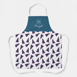 Gepersonaliseerde Monogram Geblokte Kerstboom Schort