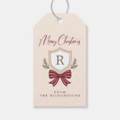 Gepersonaliseerde Monogram Gestreepte Boog Vrolijk Cadeaulabel (Voorkant)