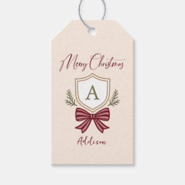 Gepersonaliseerde Monogram Gestreepte Boog Vrolijk Cadeaulabel