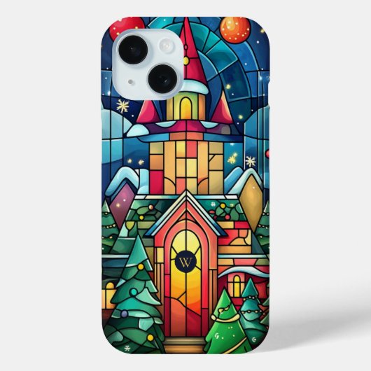 Gepersonaliseerde Monogram Glas in lood Winterscèn Case-Mate iPhone Case (Achterkant)