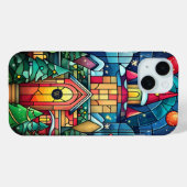 Gepersonaliseerde Monogram Glas in lood Winterscèn Case-Mate iPhone Case (Achterkant (horizontaal))