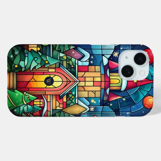 Gepersonaliseerde Monogram Glas in lood Winterscèn Case-Mate iPhone Case (Achterkant (horizontaal))