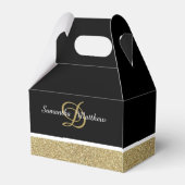Gepersonaliseerde Monogram Glitter Goud Zwart Brui Bedankdoosjes (Achterkant)