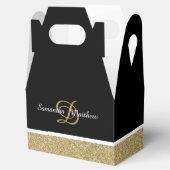 Gepersonaliseerde Monogram Glitter Goud Zwart Brui Bedankdoosjes (Geopend)