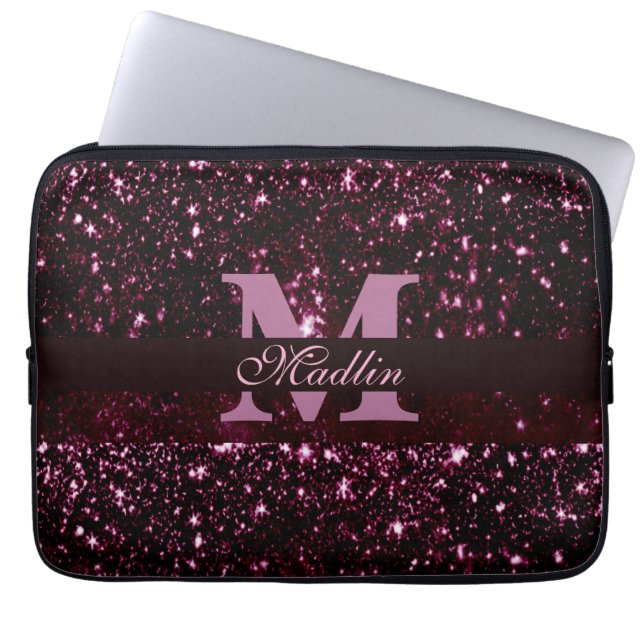 gepersonaliseerde monogram glitter laptop sleeve (Voorkant)
