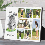 Gepersonaliseerde Monogram Golf Fotocollage Fotoplaat<br><div class="desc">Deze gepersonaliseerde fotoplaquette met een ezelstandaard is een geweldige manier om favoriete herinneringen te eren met een op golf geïnspireerde twist. Aan de linkerkant is het ontwerp voorzien van een waterverf-stijl golftas met een aangepaste monogram initiaal gedrukt op de tas zelf. Hieronder wordt de naam van de ontvanger weergegeven in...</div>
