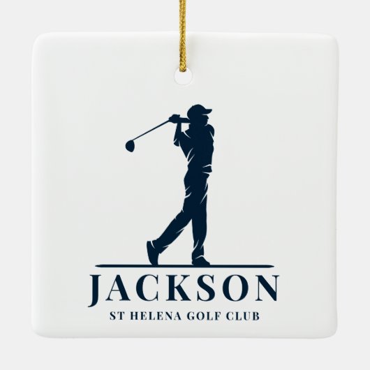 Gepersonaliseerde Monogram Golf Swing Navy Blauw W Keramisch Ornament (Achterkant)