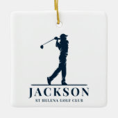 Gepersonaliseerde Monogram Golf Swing Navy Blauw W Keramisch Ornament (Voorkant)