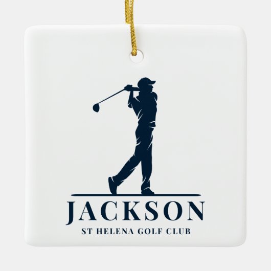 Gepersonaliseerde Monogram Golf Swing Navy Blauw W Keramisch Ornament (Voorkant)