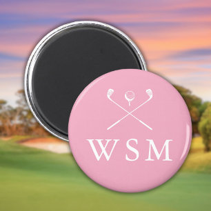 Gepersonaliseerde monogram golfclubs roze magneet