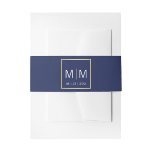 Gepersonaliseerde Monogram Goud Lijst Navy Blue We Uitnodigingen Wikkel