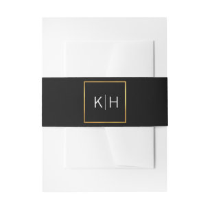 Gepersonaliseerde Monogram Gouden Folie Zwart Brui Uitnodigingen Wikkel