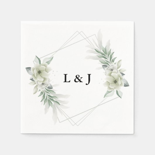 Gepersonaliseerde Monogram Greenery Initialen brui Servet (Voorkant)