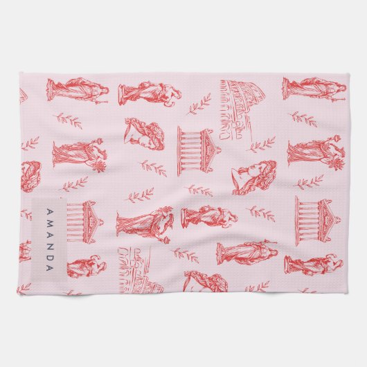 Gepersonaliseerde Monogram Griekse Oude Standbeeld Theedoek (Horizontaal)