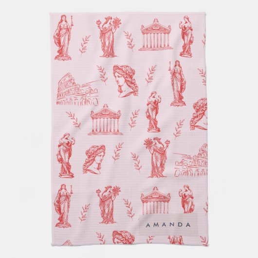 Gepersonaliseerde Monogram Griekse Oude Standbeeld Theedoek (Verticaal)