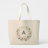 Gepersonaliseerde Monogram Groene Gouden Krans Can Grote Tote Bag (Achterkant)