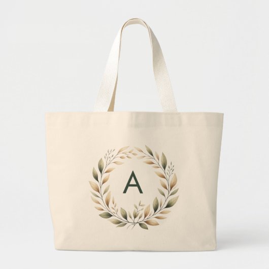 Gepersonaliseerde Monogram Groene Gouden Krans Can Grote Tote Bag (Voorkant)