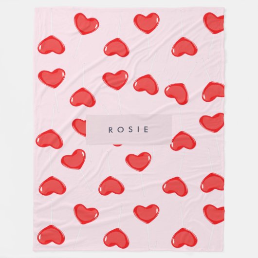Gepersonaliseerde Monogram Hart Lolipop Valentijns Fleece Deken (Voorkant)