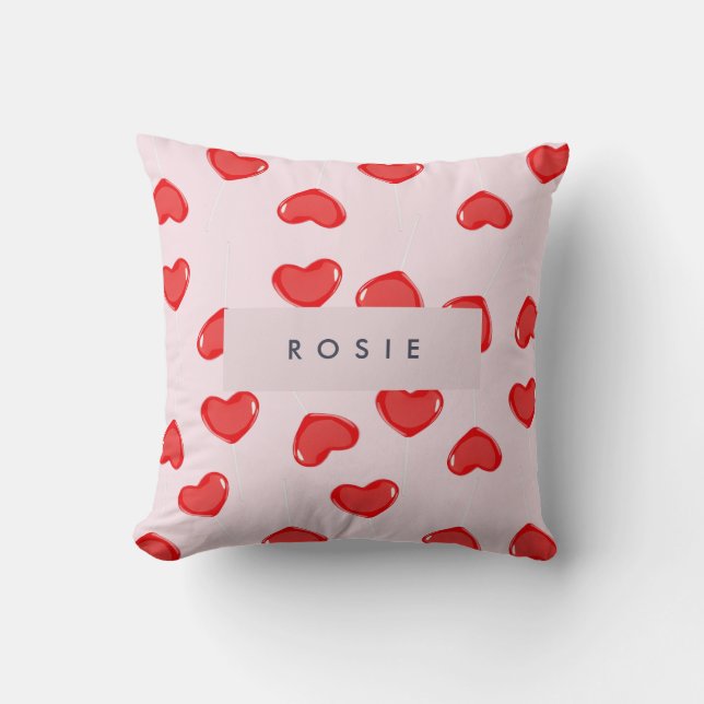 Gepersonaliseerde Monogram Hart Lolipop Valentijns Kussen (Voorkant)