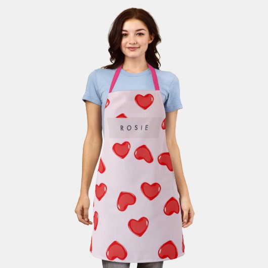 Gepersonaliseerde Monogram Hart Lolipop Valentijns Schort (Gedragen)