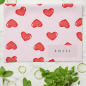 Gepersonaliseerde Monogram Hart Lolipop Valentijns Theedoek (Gevouwen)