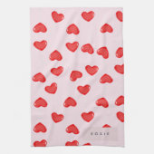 Gepersonaliseerde Monogram Hart Lolipop Valentijns Theedoek (Verticaal)