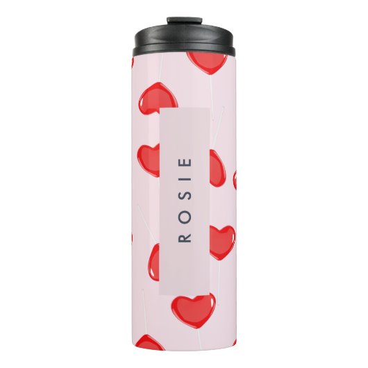 Gepersonaliseerde Monogram Hart Lolipop Valentijns Thermosbeker (Voorkant)