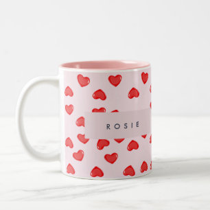 Gepersonaliseerde Monogram Hart Lolipop Valentijns Tweekleurige Koffiemok