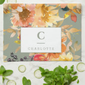 Gepersonaliseerde Monogram Herfst Herfst Floral Aa Theedoek (Gevouwen)