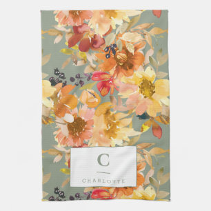 Gepersonaliseerde Monogram Herfst Herfst Floral Aa Theedoek
