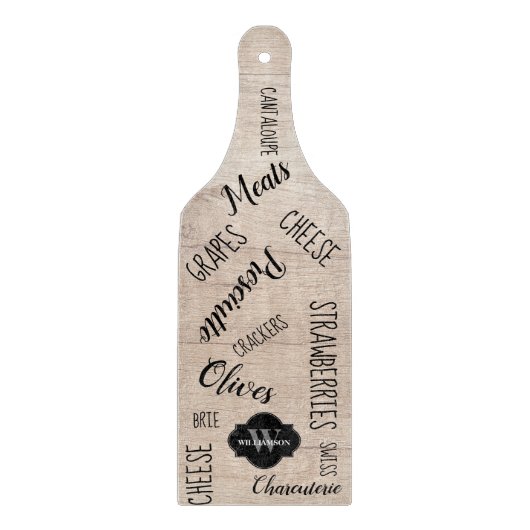 Gepersonaliseerde monogram Hout Print charcuterie Snijplank (Voorkant)